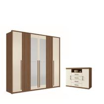 Kit Roupeiro 6 Portas Espelho e Cômoda Tommy Jatoba Areia