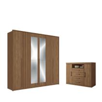 Kit Roupeiro 6 Portas Espelho e Cômoda Tommy Jatoba