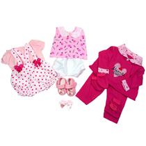 Kit Roupinha Bebê Reborn 3 trocas + Tiara e Sapatinho Pink