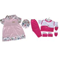 Kit roupinha bebê reborn vestido com chapéu + pijama 5 peças - Duda Baby Shop
