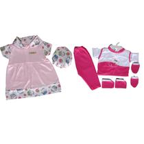 Kit roupinha bebê reborn vestido com chapéu + pijama 5 peças