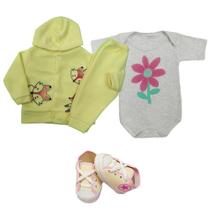 Kit Roupinha de Bebê 4 Peças Conjunto Com Sapatinho Estiloso