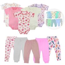 Kit Roupinhas de Bebê 10 Peças Body e Mijão Liso e Estampado