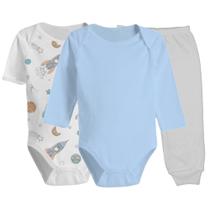 Kit Roupinhas de Bebê 3 Peças Body e Calça Mijão Pé Aberto