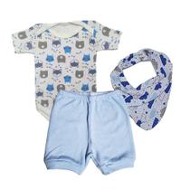 Kit Roupinhas de Bebê 3 Peças Body e Shorts e Babador Verão Kit Roupinhas de Bebê 3 Peças Body e Shorts e Babador Verão