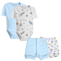 Kit Roupinhas de Bebê 4 Peças Body Manga Curta e Shorts