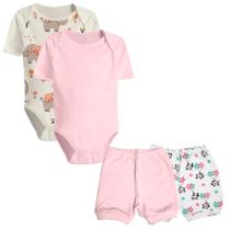 Kit Roupinhas de Bebê 4 Peças Body Manga Curta e Shorts Kit Roupinhas de Bebê 4 Peças Body Manga Curta e Shorts