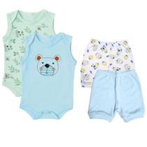 Kit Roupinhas de Bebê 4 Peças Body Regata Estampado e Shorts Kit Roupinhas de Bebê 4 Peças Body Regata Estampado e Shorts