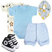 Kit Roupinhas de Bebê 5 Peças Body Short Sapatinho e Bandana