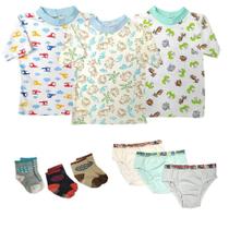 Kit Roupinhas de Bebê 9 Peças Camisetas Manga Curta e Meias Kit Roupinhas de Bebê 9 Peças Camisetas Manga Curta e Meias