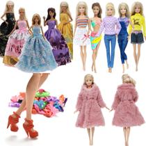 Kit Roupinhas Vestidos de Festa Sapatos Compatíveis com Bonecas Barbie e Frozen