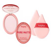 Kit Ruby Rose Pó Compacto Pure Matte + Esponja De Pó Cloud Puff Toque Suave e Longa Duração Finalização Perfeita