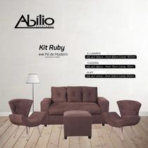 Kit Ruby - Sofá + 2 Cadeiras e 1 Puff Abílio