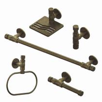 Kit Rústico Industrial Toalheiro + Porta Toalha Argola + Papeleira + Cabide + Saboneteira Dourado Ouro Velho Metal Luxo Kit Rústico Industrial Toalheiro + Porta Toalha Argola + Papeleira + Cabide + Saboneteira Dourado Ouro Velho Metal Luxo