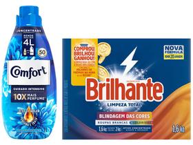 Kit Sabão em Pó Brilhante Limpeza Total - 1,6kg + Amaciante Comfort Concentrado 1L