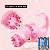 Kit Sabão Mágica Golfinho Bolhudo: Diversão Sensorial para Crianças Rosa + 3 Pilhas AA