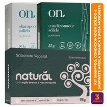 Kit Sabonete Argila Branca, Shampoo e Condicionador Vegano Solido da Linha ON Purificante - Orgânico Natural Kit Sabonete Argila Branca, Shampoo e Condicionador Vegano Solido da Linha ON Purificante - Orgânico Natural