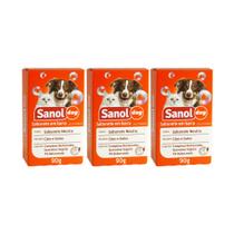 Kit Sabonete Barra Sanol Dog Neutro para cães e gatos 3x90g