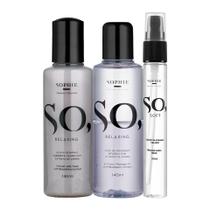 Kit Sabonete Esfoliante 140ml + Óleo Corporal Bifásico 140ml + Loção Siliconada So Soft 30ml Sophie Sensual Feelings