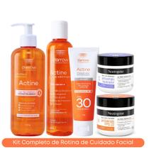 Kit Sabonete Gel 400g + Tônico Ads 190ml + Protetor Solar FPS 30 Actine + Face Care Vitamina C FPS 22 + Antissinais Reparador 100g