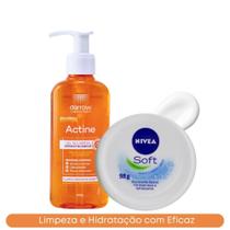 Kit Sabonete Gel de Limpeza Antiacne 140g Actine + Hidratante Soft Corpo e Rosto 98g Nivea