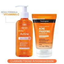 Kit Sabonete Gel de Limpeza Facial 140g Actine com Vitamina C + Esfoliante Facial Acne Proofing 100g Neutrogena - Actine / Neutrogena