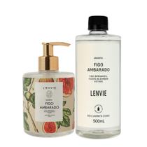 Kit Sabonete Líquido 350ml e Refil 500ml Lenvie Figo Ambarado Arabesc Frutal
