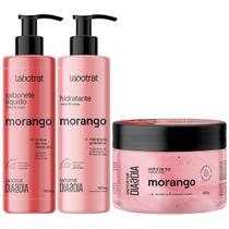 Kit Sabonete Liquido + Esfoliante + Hidratante Corpo E Rosto Labotrat Cheiro De Fruta Morango 300g
