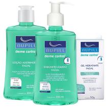 Kit Sabonete Liquido Facial + Gel Hidratante + Loção Adstringente Nupill Derme Control Uso Diário