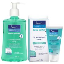 Kit Sabonete Liquido Facial + Gel Hidratante Nupill Derme Control Uso Diário Pele Mista Oleosa