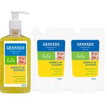 Kit Sabonete Líquido Granado Glicerina Bebê 500ml + 2 Refil 250ml (cada) Kit Sabonete Líquido Granado Glicerina Bebê 500ml + 2 Refil 250ml (cada)