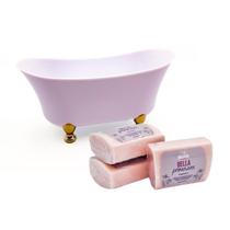 Kit Saboneteira Banheira com 3 sabonetes Bella Primavera cor branca
