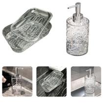 Kit Saboneteira com Tampa e Dispenser para Sabonete Líquido para Banheiro e Lavabo Estiloso