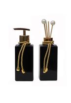 Kit Saboneteira e Difusor Vidro Preto com 250ML Válvula Luxo