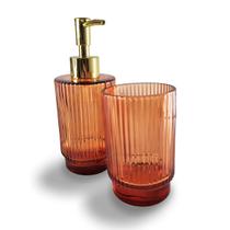 Kit Saboneteira Liquida De Vidro Com Copo 400ml Banheiro