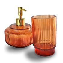 Kit Saboneteira Liquida De Vidro Com Copo 475ml Banheiro