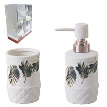 Kit Saboneteira para Banheiro em Cerâmica Natureza 2 Pç 230ml REF: 58058