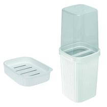 Kit saboneteira para banheiro porta escova de dente creme dental pia bancada lavabo plástico branco - Plasútil