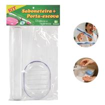 Kit Saboneteira + Porta-escova cristal transparente