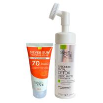 Kit Sabonte Facial Detox Massageador + Protetor Solar Facial