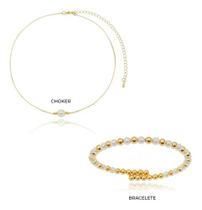 Kit Sabrina - Choker Pérola + Bracelete Flexível Pérola Banhado em Ouro 18k