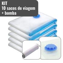 Kit Saco a Vácuo + Bomba Manual 70x50cm Organização de Roupas Mala Viagem Guarda Roupas Edredom