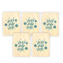 Kit Saco de Algodão Cru com Estampa Natal - Ho Ho Ho - 13x20cm - 5 unidades - Rizzo Kit Saco de Algodão Cru com Estampa Natal - Ho Ho Ho - 13x20cm - 5 unidades - Rizzo