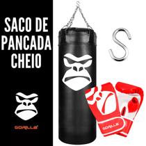 Kit saco de Pancada 90x100 CHEIO + Par de luva Bate Saco Adulto Treino Luta Original - Gorilla