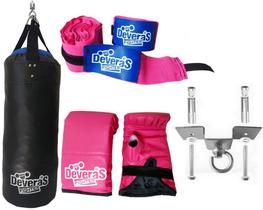 Kit Saco de Pancadas Cheio 70 cm + Luva de Bater Saco + Bandagem Muay Thai + Suporte de Saco para Teto