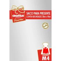 Kit Saco de Presente Metalizado com 50 Unidades 30X44cm - Cromus - PRATA