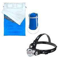 Kit Saco Dormir Kuple Casal Com Travesseiro + Lanterna de Cabeça Turbo LED 20 lúmens - Nautika Kit Saco Dormir Kuple Casal Com Travesseiro + Lanterna de Cabeça Turbo LED 20 lúmens - Nautika
