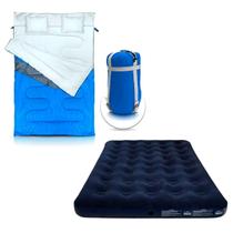 Kit Saco Dormir Kuple Térmico Casal Solteiro C/ Travesseiro Camping + Colchão Inflável Aveludado NTK