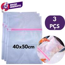 Kit Saco Lava Roupas Delicadas Ziper Proteção Máquina Saquinhos Evitar Bolinha E Organização 40X50