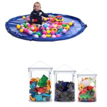 Kit Saco Organizador de Brinquedos + 3 Organizadores Blocos Azul Kit Saco Organizador de Brinquedos + 3 Organizadores Blocos Azul